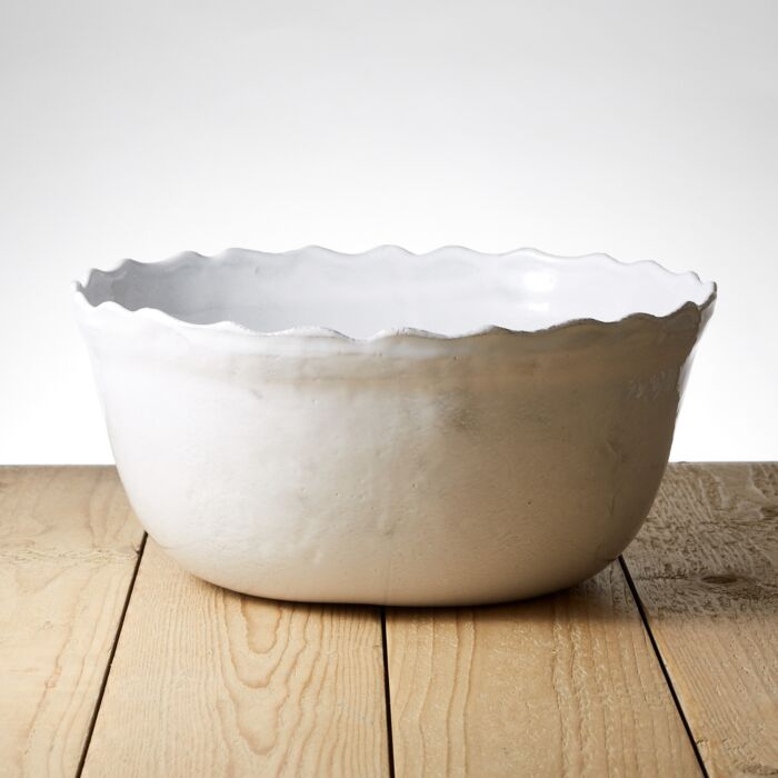 Extra large white ceramic salad or fruit bowl handmade in Provence
