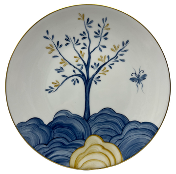 Marie Daage Plates In Blue And Gold With Tree Design