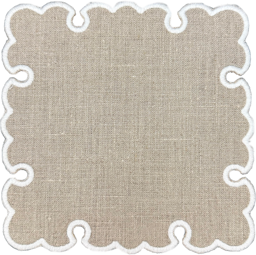 Monogrammed Scalloped Cocktail Napkin<br> Natural/White