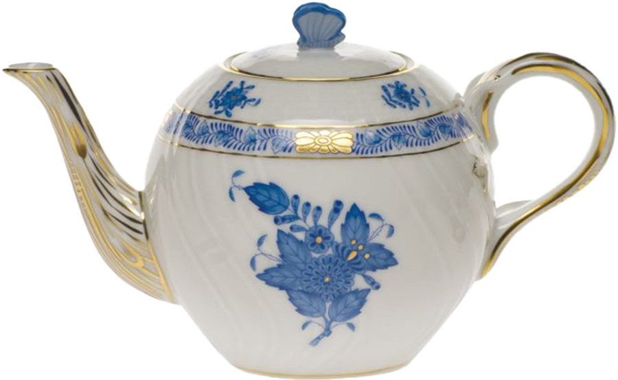 Herend Chinese Bouquet Blue Tea Pot with Butterfly